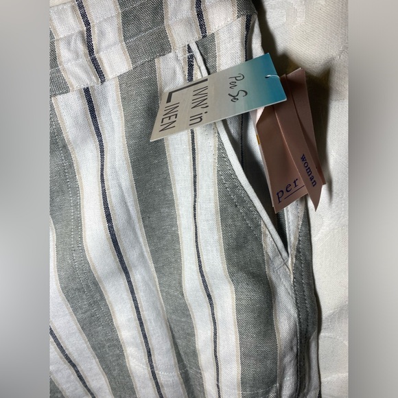 NWT Per Se Sage Green and Cream Striped Linen Drawstring Shorts - Picture 6 of 15